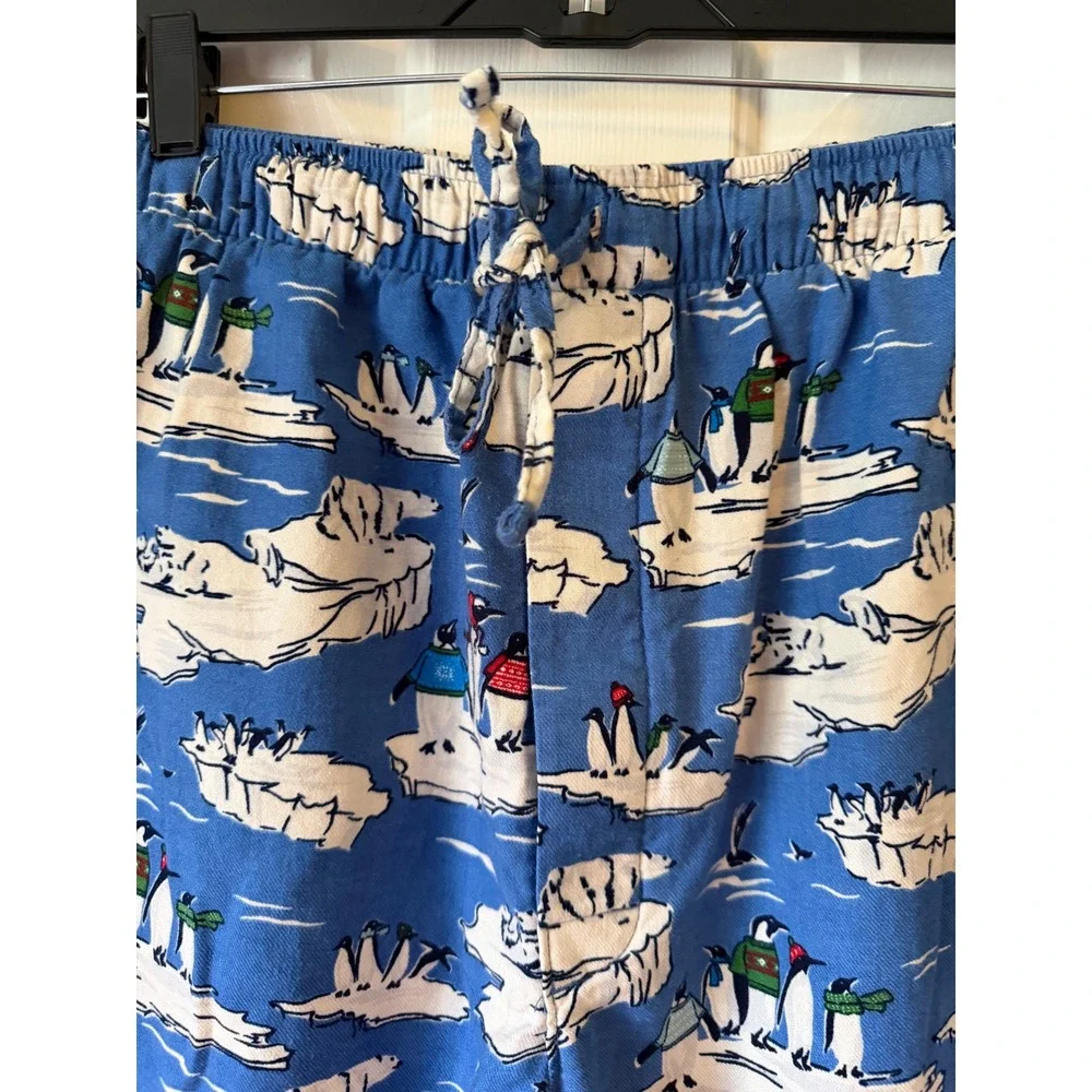 Lands' End Pajama Pants Mens M/T Blue Excellent Penguin Polar Bear Flannel‎